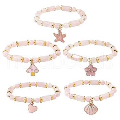 Natural Rose Quartz Beaded Bracelets BJEW-JB09468-1