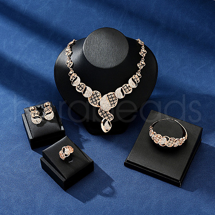 Oval Alloy Pendant Necklaces & Stud Dangle Earrings & Link Bracelet & Rings Sets WGF76D9-05-1