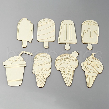 8Pcs 8 Styles Unfinished Wood Cabochons WOOD-CJC0011-03-1