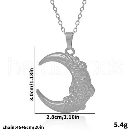 Stainless Steel Flower Crescent Moon Pendant Necklaces for Women OD2075-1-1