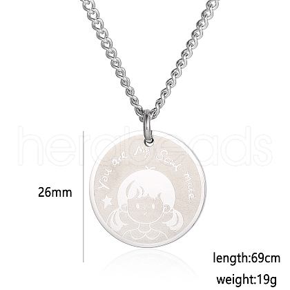 Stainless Steel Female Flat Round Pendant Cartoon Couple Twisted Chain Necklaces QA8832-2-1