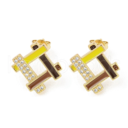 Hollow Rhombus Real 18K Gold Plated Brass Stud Earrings EJEW-L269-102G-03-1