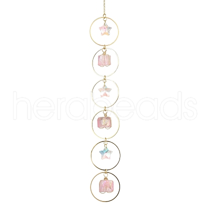 Wire Wrapped Nuggets Natural Quartz & Ring Hanging Ornaments HJEW-JM023402-1
