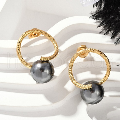 304 Stainless Steel Natural Shell Pearl Stud Earrings EJEW-G423-21G-1