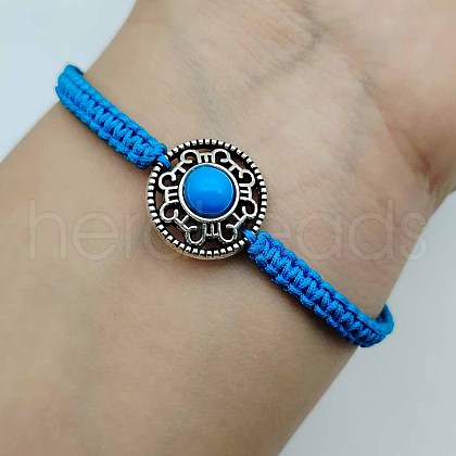 Alloy & Gemstone Round Bead Braided Bead Bracelets KO2784-3-1