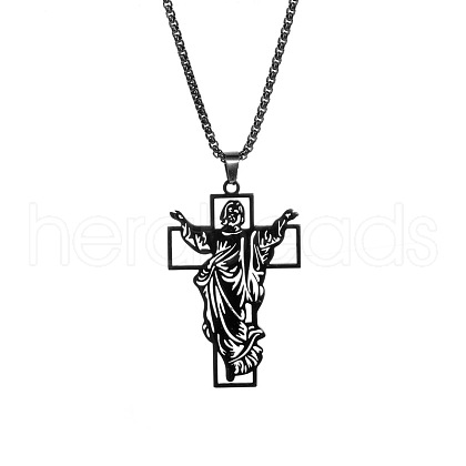Vintage Stainless Steel Cross Pendant Necklace for Men MW5712-3-1