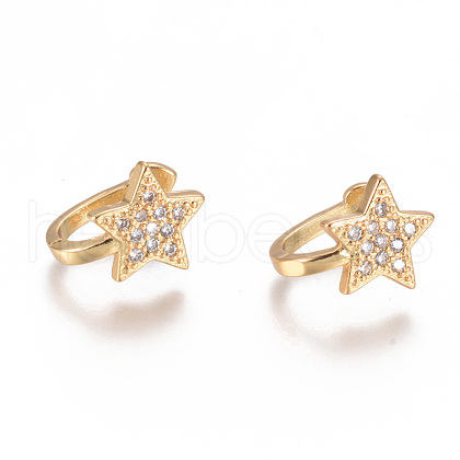 Golden Plated Brass Micro Pave Cubic Zirconia Cuff Earrings X-EJEW-L244-39G-1