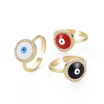 Flat Round with Evil Eye Enamel Lucky Cuff Ring RJEW-N035-084-NF-1