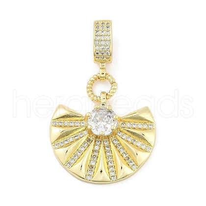 Brass Clear Cubic Zirconia Fan European Dangle Charms KK-Z090-05G-1