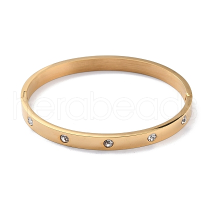 Ion Plating(IP) Clear Cubic Zirconia Classic Simple Plain Open Clasp Bangle BJEW-B055-02G-01-1