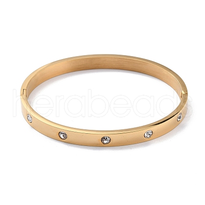 Clear Cubic Zirconia Classic Simple Plain Open Clasp Bangle BJEW-B055-02G-01-1