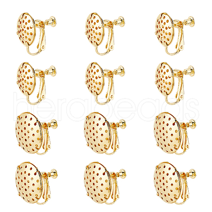 SUPERFINDINGS 12Pcs 2 Styles Flat Round Brass Clip-on Earring Findings EJEW-FH0001-12-1