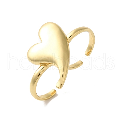 Rack Plating Heart Brass Open Cuff Double Rings for Women RJEW-G320-01G-1