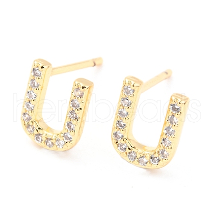 Brass Micro Pave Clear Cubic Zirconia Stud Earrings EJEW-O103-23G-1