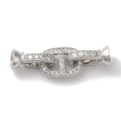 Oval Rack Plating Brass Micro Pave Clear Cubic Zirconia Fold Over Clasps KK-A225-09P-1