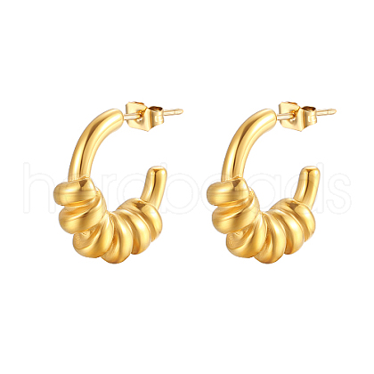 304 Stainless Steel C Shaped Spring Design Stud Earrings FA3062-1-1