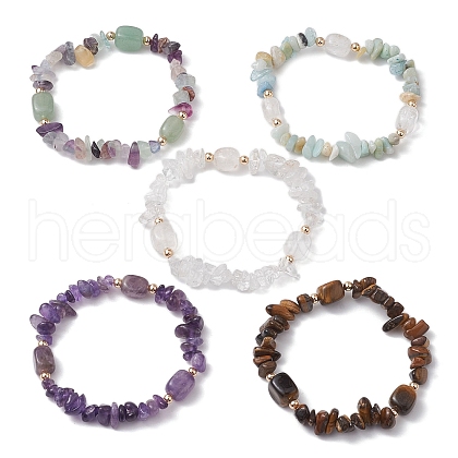 Natural Mixed Stone Chip & Cuboid Beaded Stretch Bracelets for Women BJEW-JB10808-1