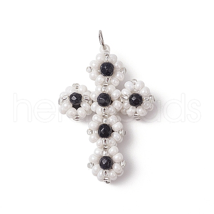 Glass Seed Beaded Cross Pendants PALLOY-MZ00642-03-1