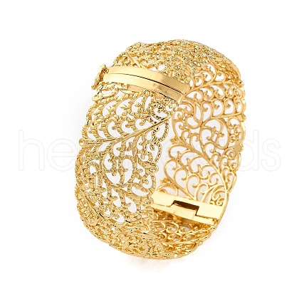 Leaf Hollow Rack Plating Brass Hinged Bracelets for Women BJEW-M040-22G-1