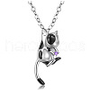 Stainless Steel Rhinestone Cow Cat Urn Ashes Pendant Necklace for Women PW-WG86E74-02-1