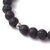 Cross Natural Lava Rock Beads & Wood Round Beads Stretch Bracelets for Men Women BJEW-JB11832-01-4