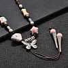 Ethnic Style Alloy & Porcelain Ceramic Beads Butterfly Pendant Tassel Y Necklaces NJEW-D308-01C-5