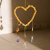 Heart Natural Yellow Quartz Chips Hanging Ornaments HJEW-G024-01C-1