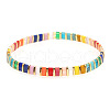 Bohemian Style Rainbow Tila Glass Bead Woven Stripe Bracelet for Women HA7493-2-1