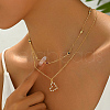 Elegant Hollow Brass Pave Cubic Zirconia Heart Pendant Double Layer Necklaces ZP2718-3-1