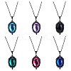 FIBLOOM 6Pcs 6 Colors Glass Oval Pendant Necklaces Set with Black Alloy Chains NJEW-FI0001-46-1