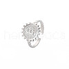 304 Stainless Steel Flat Round with Initial Letter Open Cuff Ring for Men Women RJEW-S405-246P-B-3
