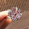 Plum Blossom Brass Pave Cubic Zirconia Finger Rings for Women FS-WG857C0-03-3