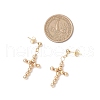 Brass Beaded Cross Dangle Stud Earrings EJEW-JE06479-01-4