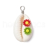 Natural Cowrie Shell & Flower Opaque Resin Pendants PALLOY-JF03820-3