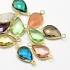 Golden Tone Brass Glass Teardrop Links connectors GLAA-J010A-HF31-G-1