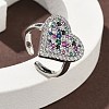 Heart Brass Micro Pave Cubic Zirconia Cuff Rings for Women RJEW-A069-12P-04-2