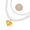 Acrylic Heart Pendant ABS Plastic Imitation Pearl & Glass Seed Beaded Double Layer Necklaces NJEW-JN05290-02-3