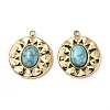 PVD Vacuum Plating 201 Stainless Steel Synthetic Turquoise Pendants STAS-C064-VC875-1-3