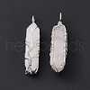 Natural Rose Quartz Copper Wire Wrapped Pointed Pendants G-F733-05H-3