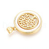 Brass Pave Natural Shell Hollow Flat Round with Tree of Life Pendants KK-N268-26G-2