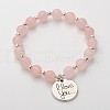 Flat Round with I Love You Natural Gemstone Beaded Charm Bracelets BJEW-JB01846-03-1