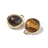 Brass Pave Natural Tiger Eye Faceted Flat Round Charms G-U028-03G-02-2