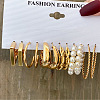6Pairs Alloy Plastic Imitation Pearl Stud Earrings & Hoop Earrings WG38505-01-1