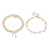 2Pcs 2 Styles Bowknot Aluminium Twisted Curb Chains Bracelet & Brass Paperclip & Shell Pearl Chains Bracelet Set for Women BJEW-JB11601-2