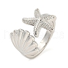 Starfish & Shell Rack Plating Brass Open Cuff Rings RJEW-N047-02P-RS-1