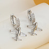 Brass Clear Cubic Zirconia Airplane Hoop Earrings HG3511-2-2