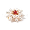 Natural Carnelian & Pearl Braided Bead Flower Lapel Pin JEWB-TA00006-02-4