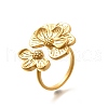 Flower 201 Stainless Steel Open Cuff Ring for Women RJEW-A053-02I-G-2