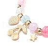 Candy Color Round Beaded Stretch Bracelet with Heart Cherry Charm for Women BJEW-JB07636-01-5