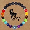 12 Constellations 7 Chakra Natural Lava Rock & Agate & Amethyst & Tiger Eye & Turquoise & Glass Round Beadeed Stretch Bracelets WG33A89-01-1